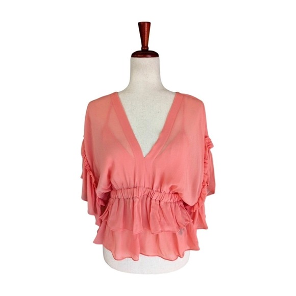 The Kooples Tops - NWT The Kooples Pink Sweetie‎ Ruffled V-Neck Blouse Size FR1/US4